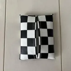 普通サイズ ポケットティッシュケース ラミネート 市松模様 白黒 ハンドメイド