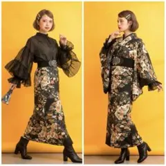 ウール着物　リメイク　セットアップ　簡単和洋折衷コーデ　S〜Mサイズ 古典柄