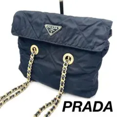 美品✨プラダ　チェーンショルダーバッグ キルティング ナイロン 三角ロゴ 紫 極美品✨プラダ チェーンショルダーバッグ キルティング ナイロン 三角