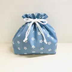 お弁当袋　花柄　ブルー　ハンドメイド　巾着袋　【934】