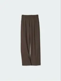 ダークブラウン タックワイドパンツ　丈長め