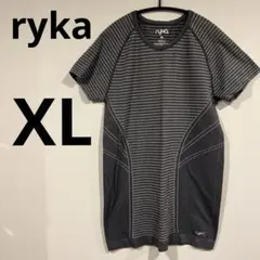ryka 【XL】半袖グレーストライプチュニック