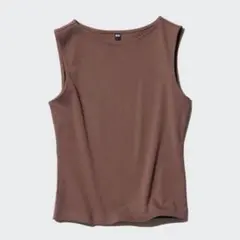 UNIQLO ユニクロ ボートネックノースリーブT ダークブラウンS