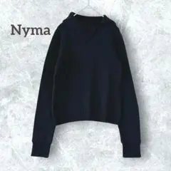 Nyma 変形カラー 長袖 ニット セーター 毛混 日本製 プルオーバー 黒