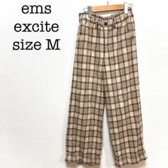 エムズエキサイト　ワイドパンツ　ブラウン　チェック　M　ハイウエスト