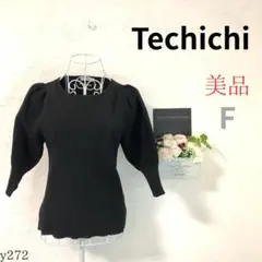 【テチチ】レディース カットソー ニット系 伸縮性あり 黒 ストライプ状 F