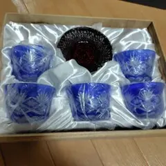 昭和レトロ　新品未使用　切子グラス5個と皿のセット　今月値下げ