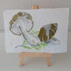 原画　松茸　日本画　手漉き和紙 アート　茸　マツタケ　まつたけ　一点もののサムネイル
