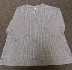 muji ギンガムチェック　ノーカラーブラウス