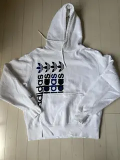 アディダス オリジナルス トレフォイル 縦ロゴ パーカー ホワイト XL (O)