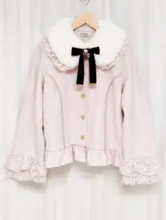 axes femme ローズリボン付ファーコート L ピンク
