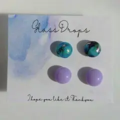 ガラス ドロップス サージカルステンレス ピアス カラフル ブルー パープル