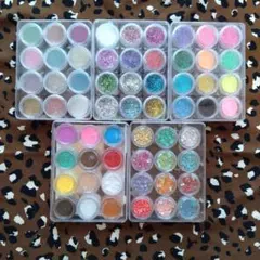 レジン、ジェルネイル用12色✕5 ブリオン、ラメ、パウダー、ハートラメ