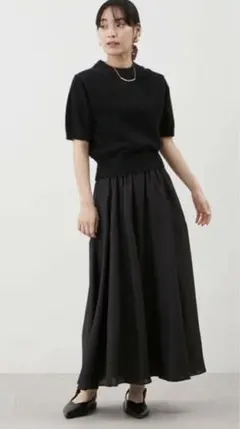 新品【セットアイテム】ラメパフスリーブニットフレアスカートSET UPのニット