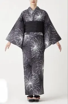 新品三松ふりふ★オトナ浴衣 へご帯セット 彼岸花柄 グレー Msスタイルのサムネイル