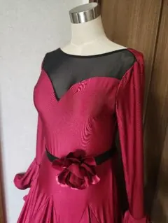 社交ダンス ロングドレス パーティー スタンダード ミニデモ 赤‪✕‬黒 XL