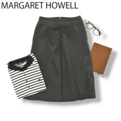 【定番】 マーガレットハウエル 膝丈 台形 フレアスカート 1 灰 無地 ♪