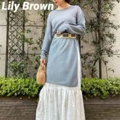 Lily Brown リリーブラウン 透けロングニットトップス 長袖 シアー 青