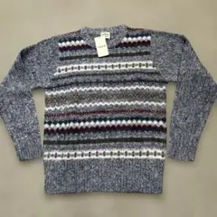 COEN シャギー調フェアアイル柄クルーネックセーター NAVY