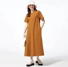 【美品】GU カットソーフレアワンピース(半袖) オレンジ　マーメイド　Aライン