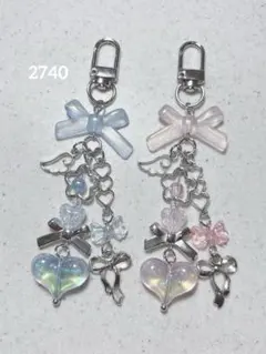 ビーズキーホルダー 青 水色 ピンク 韓国 y2k コレクトブック 2点