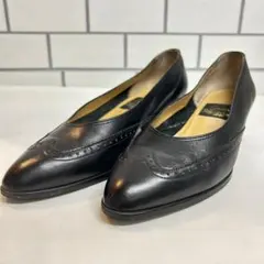 【Zinnia】22cm 2E 黒 レザー パンプス ブローグ/ウィングチップ