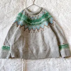 KBFアーバンリサーチ　長袖ニットセーター　ノルディック柄　毛混　シャギー　秋冬