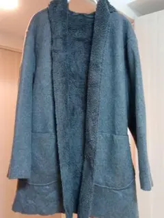 フリース風フード付きロングコート グレー