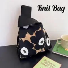 ミニトート ニットバッグ サブバッグ トートバッグ 花 茶 黒 プレゼント