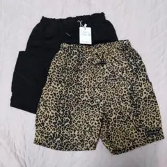 PETIT MAIN ヒョウ柄＆黒 半ズボン 2枚セット