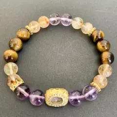 R6■ルチルクォーツ × タイガーアイ × アメジスト■開運ブレスレット■8mm