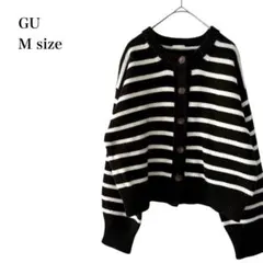 ジーユー/ミドルゲージクルーネックカーディガン/ボーダー柄/M/ブラック/羽織り