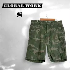 【グローバルワーク】ショートパンツ リネン混 迷彩柄 ストレッチ カジュアル S