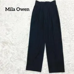 美品◆ ミラオーウェン タックスラックス【0】S-Mセンタープレス 黒 ブラック