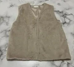 レディースファーベスト　ジレ　ベージュ　L 両サイトポケット