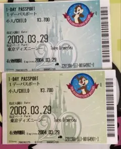 限定１名様 ディズニーシーパスポート 子供チケット2枚セット使用済み 2003
