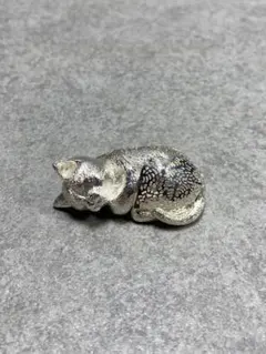 Christofle クリストフル　置物　眠り猫　フギュリン　美品　シルバー色のサムネイル
