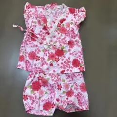 ピンク花柄甚平 80