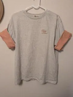 【java】綿100％ 胸刺繍入り 袖配色切り替え Tシャツ（半袖）
