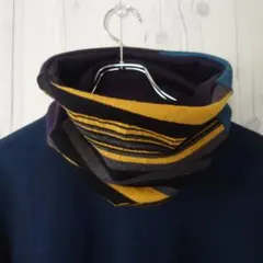 【ハンドメイド】スヌード ネックウォーマー (ボーダー×濃紺×ブルーグリーン)
