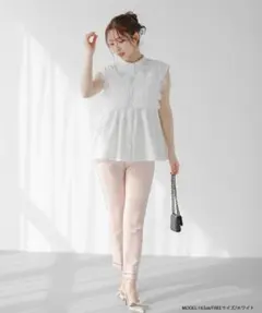 fitmore チュールドッキングフリルブラウス