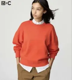 新品　UNIQLO Cスムースコットンクルーネックセーター オレンジ M