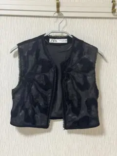 ZARA ベスト ブラック 刺繍 XS