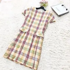 美品♡フォクシー　ツイードチェックワンピース　半袖　イエロー　40