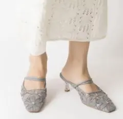 ランダ　ソフトフラワーレースシアーミュール　ブルー　Sサイズ