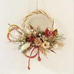 ドライフラワーハーフリース しめ縄リース お正月飾り
