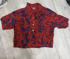 伊太利屋 極美品 希少 開襟シャツ 花柄 リップ ラインストーン 紺 9 