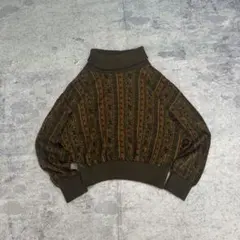 80s vintage 総柄 ハイネック ドルマンニット レトロ エスニック