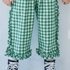 p.premier ギンガムチェックフリルパンツ　80 グリーン　緑