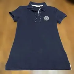 ★【美品】ネイビー ポロシャツ フリル ドットアクセント